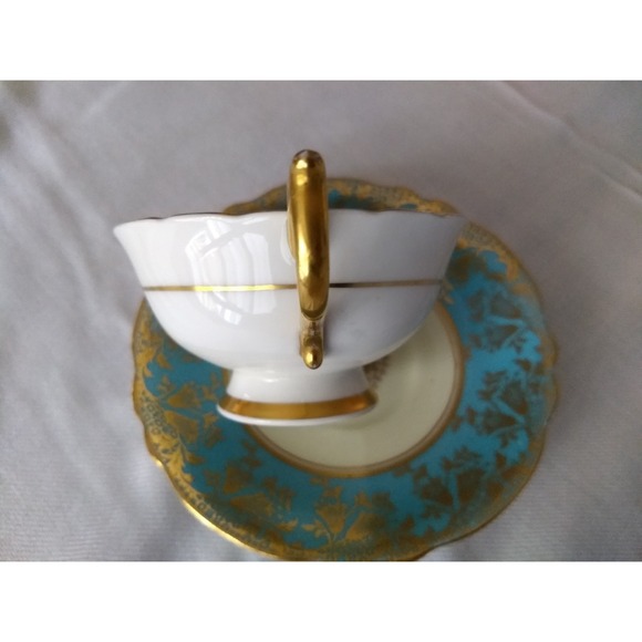 Paragon Teacup Saucer Bluebell Medallion Heavy Gold Gilt Double Warrant Vtg 40s - Picture 11 of 16